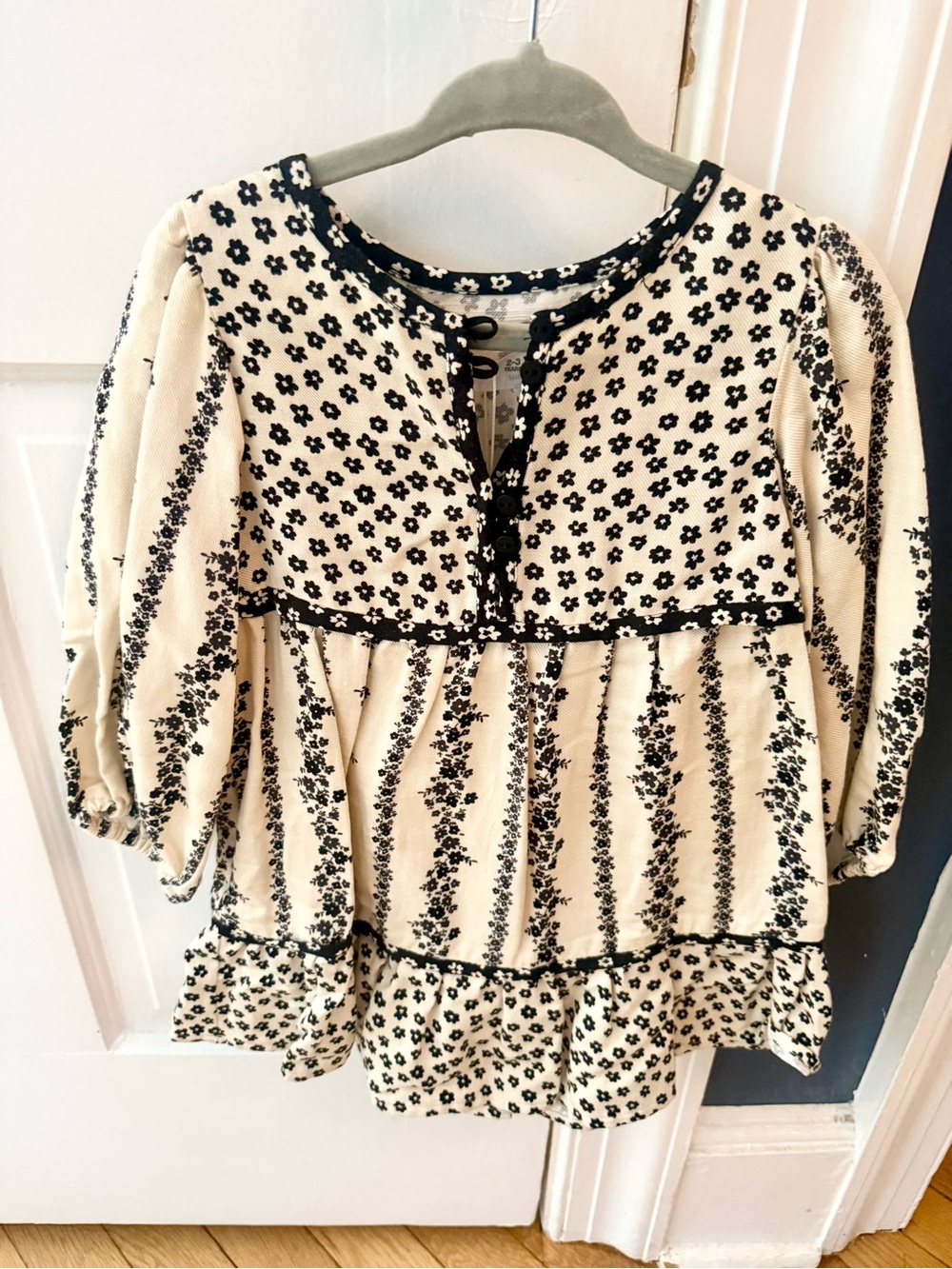 Zara Cream and Black Floral Peasant Tunic Dress Toddler 2t NWT